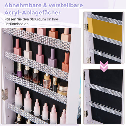 Lockable Jewelry Cabinet with Mirror, Adjustable Shelves, LED