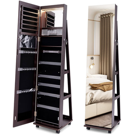 Lockable Jewelry Cabinet with Mirror, LED, Adjustable Shelves