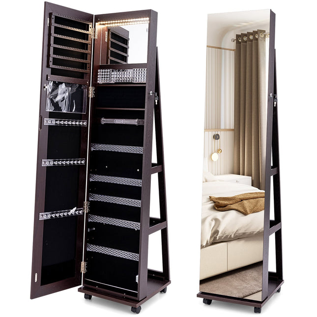 Lockable Jewelry Cabinet with Mirror, LED, Adjustable Shelves