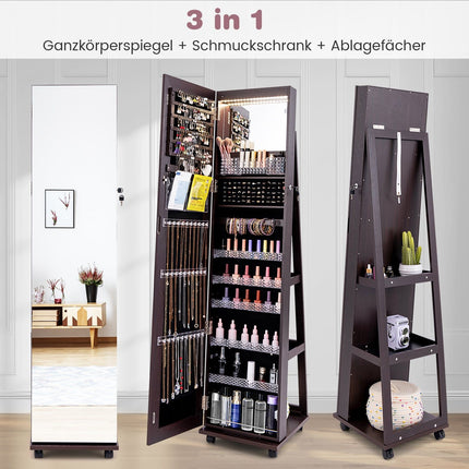Lockable Jewelry Cabinet with Mirror, LED, Adjustable Shelves