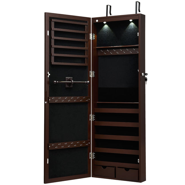 Lockable LED Jewelry Cabinet with Full-Length Mirror