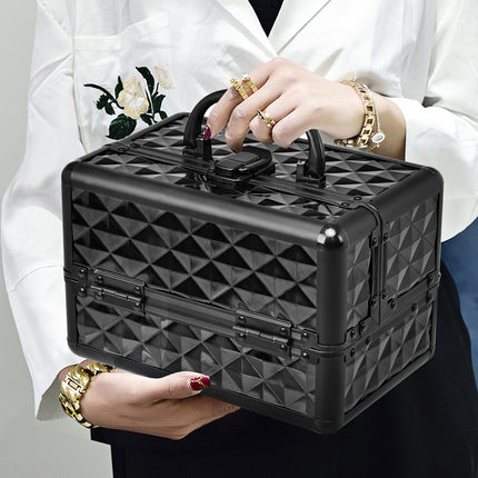 Lockable Makeup Train Case With Mirror, Trays, Black