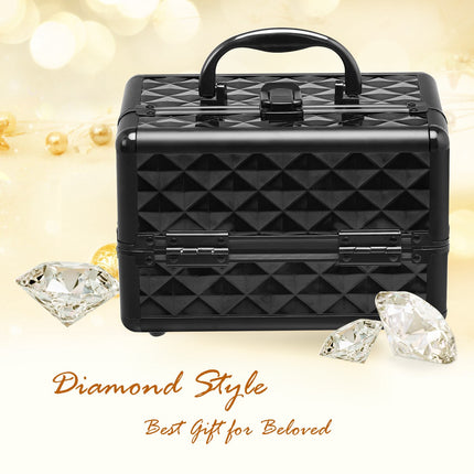 Lockable Makeup Train Case With Mirror, Trays, Black