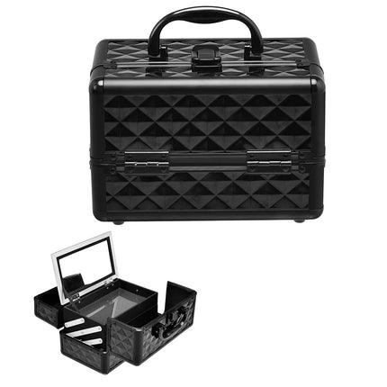 Lockable Makeup Train Case With Mirror, Trays, Black