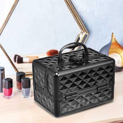 Lockable Makeup Train Case With Mirror, Trays, Black