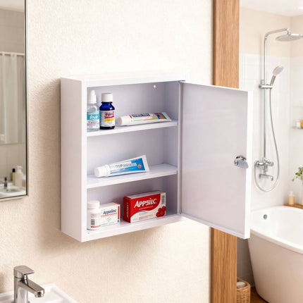 Lockable Medicine Cabinet – 3 Compartments, Wall-Mount