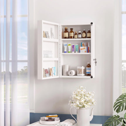 Lockable Medicine Cabinet, 6 Shelves, Steel, Wall-Mounted