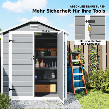 Lockable Metal Garden Shed, Double Door, Window, 1.80 x 1.30 x 2.10 m