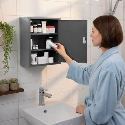 Lockable Metal Medicine Cabinet with 3 Shelves