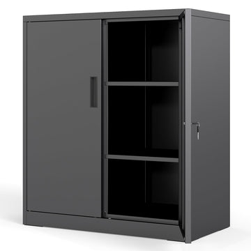 Lockable Metal Storage Cabinet, Adjustable Shelves, Black