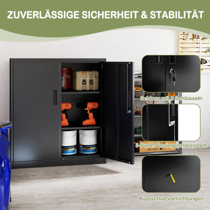 Lockable Metal Storage Cabinet, Adjustable Shelves, Black