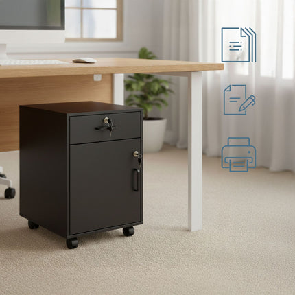 Lockable Mobile Pedestal with Drawer and Compartment