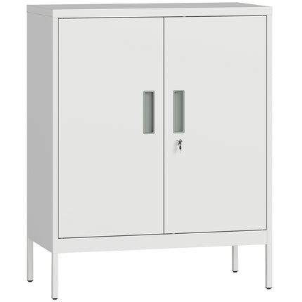 Lockable Steel Cabinet, 2 Doors, Adjustable Shelves, White