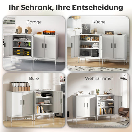 Lockable Steel Cabinet, 2 Doors, Adjustable Shelves, White