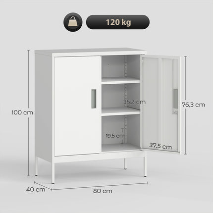 Lockable Steel Cabinet, 2 Doors, Adjustable Shelves, White