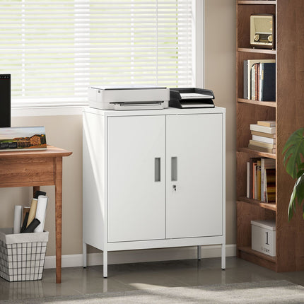 Lockable Steel Cabinet, 2 Doors, Adjustable Shelves, White