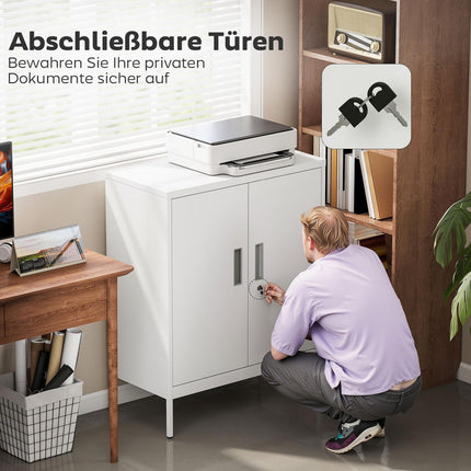 Lockable Steel Cabinet, 2 Doors, Adjustable Shelves, White