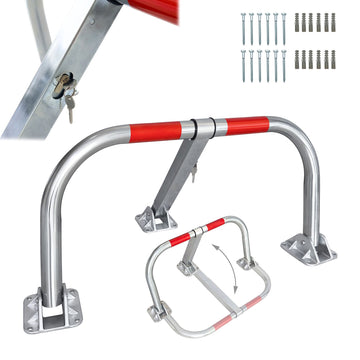 Lockable Steel Parking Barrier, Foldable, Silver/Red