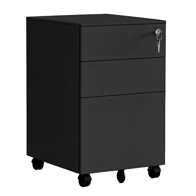 Lockable Steel Rolling File Cabinet, 3-Drawer