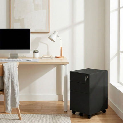 Lockable Steel Rolling File Cabinet, 3-Drawer