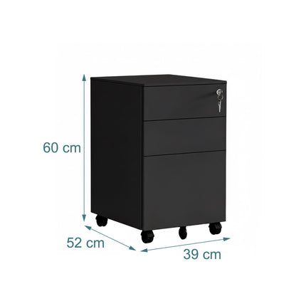 Lockable Steel Rolling File Cabinet, 3-Drawer
