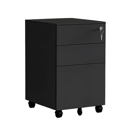 Lockable Steel Rolling File Cabinet, 3-Drawer
