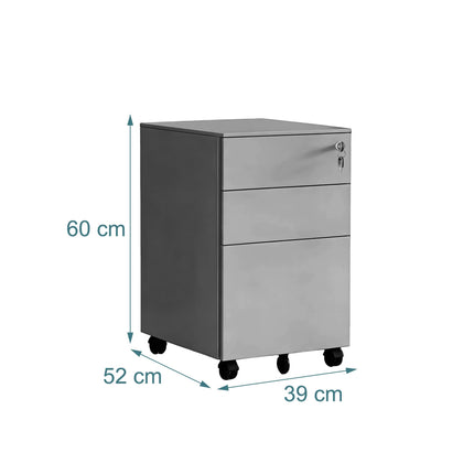 Lockable Steel Rolling File Cabinet, 3 Drawers