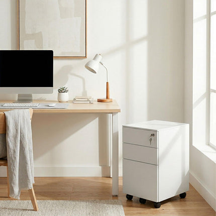 Lockable Steel Rolling File Cabinet, 3 Drawers