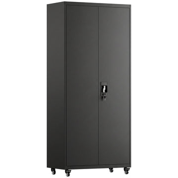 Lockable Steel Storage Cabinet with Wheels, Adjustable Shelves