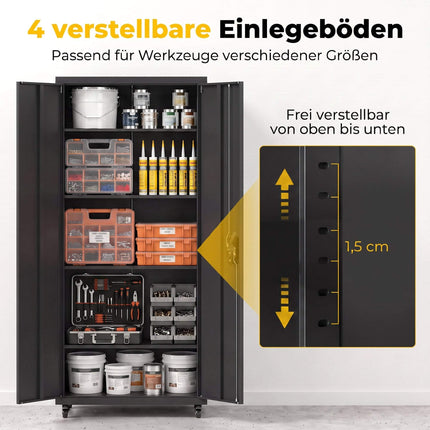 Lockable Steel Storage Cabinet with Wheels, Adjustable Shelves
