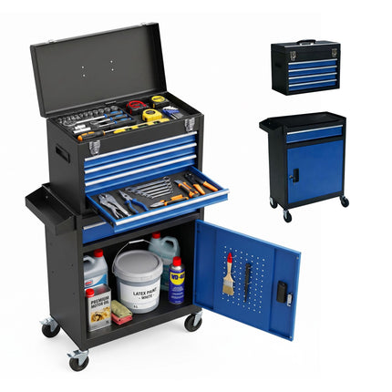 Lockable Steel Tool Trolley, 5 Drawers, Removable Top