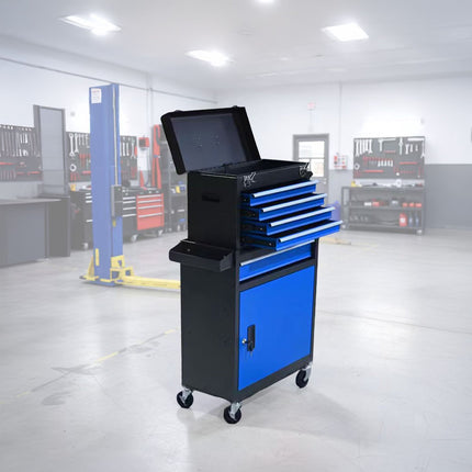 Lockable Steel Tool Trolley, 5 Drawers, Removable Top