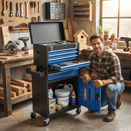 Lockable Steel Tool Trolley, 5 Drawers, Removable Top