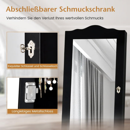 Lockable jewelry cabinet with adjustable angle & full-length mirror jewelry rack black