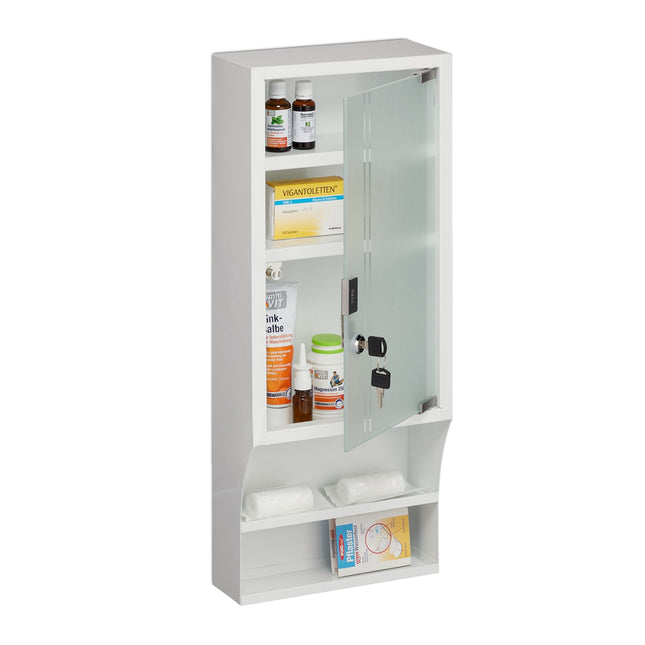 Lockable medicine cabinet with glass door