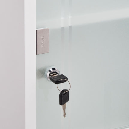 Lockable medicine cabinet with glass door