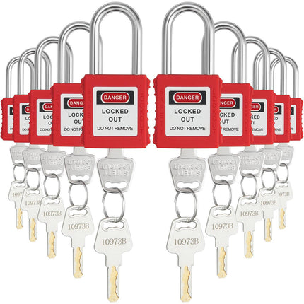 Lockout Tagout Padlock Set, 10 Red, 2 Keys Each, OSHA