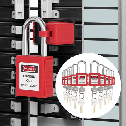 Lockout Tagout Padlock Set, 10 Red, 2 Keys Each, OSHA