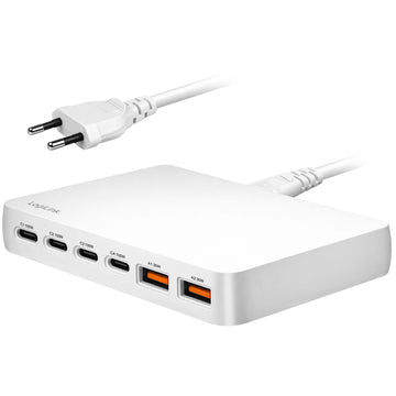 LogiLink 100W GaN Charger with 4x USB-C and 2x USB-A Ports, White, PD 3.0