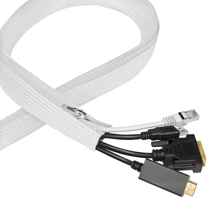 LogiLink Braided Zip Cable Sleeve 30 mm x 2 m, White, 360° Protection, VW-1