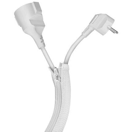 LogiLink Braided Zip Cable Sleeve 30 mm x 2 m, White, 360° Protection, VW-1