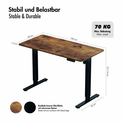 LogiLink Electric Height-Adjustable Desk 1200 x 600 mm, Black/Brown, 70 kg Load