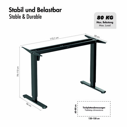 LogiLink Electric Height-Adjustable Desk Frame, Single Motor, Black, Frame Only
