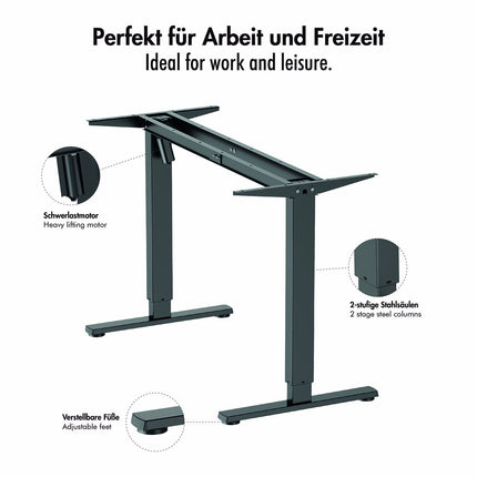 LogiLink Electric Height-Adjustable Desk Frame, Single Motor, Black, Frame Only