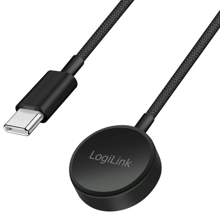 LogiLink Magnetic Charger for Galaxy Watch 3–8, Active 1/2, Ultra, USB-C, Black
