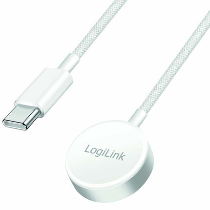 LogiLink Magnetic Wireless Charger for Apple Watch, USB-C, Braided Cable, White
