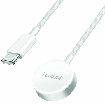 LogiLink Magnetic Wireless Charger for Apple Watch, USB-C, Braided Cable, White