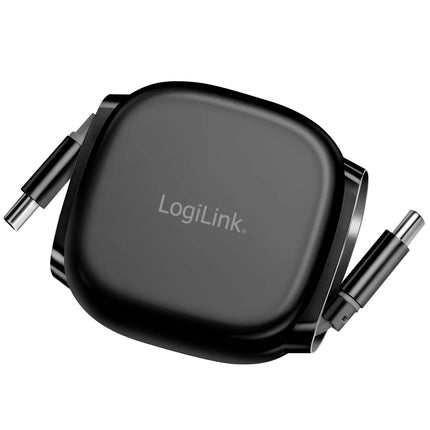 LogiLink Retractable USB-C Cable 1 m, 60W Fast Charging, Black, Magnetic Ends