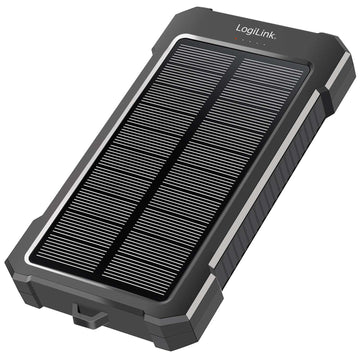 LogiLink Solar Power Bank 10,000 mAh with 20W PD, IP64, LED Flashlight, Black