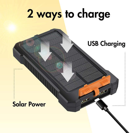 LogiLink Solar Power Bank 10,000 mAh with 20W PD, IP64, LED Flashlight, Black